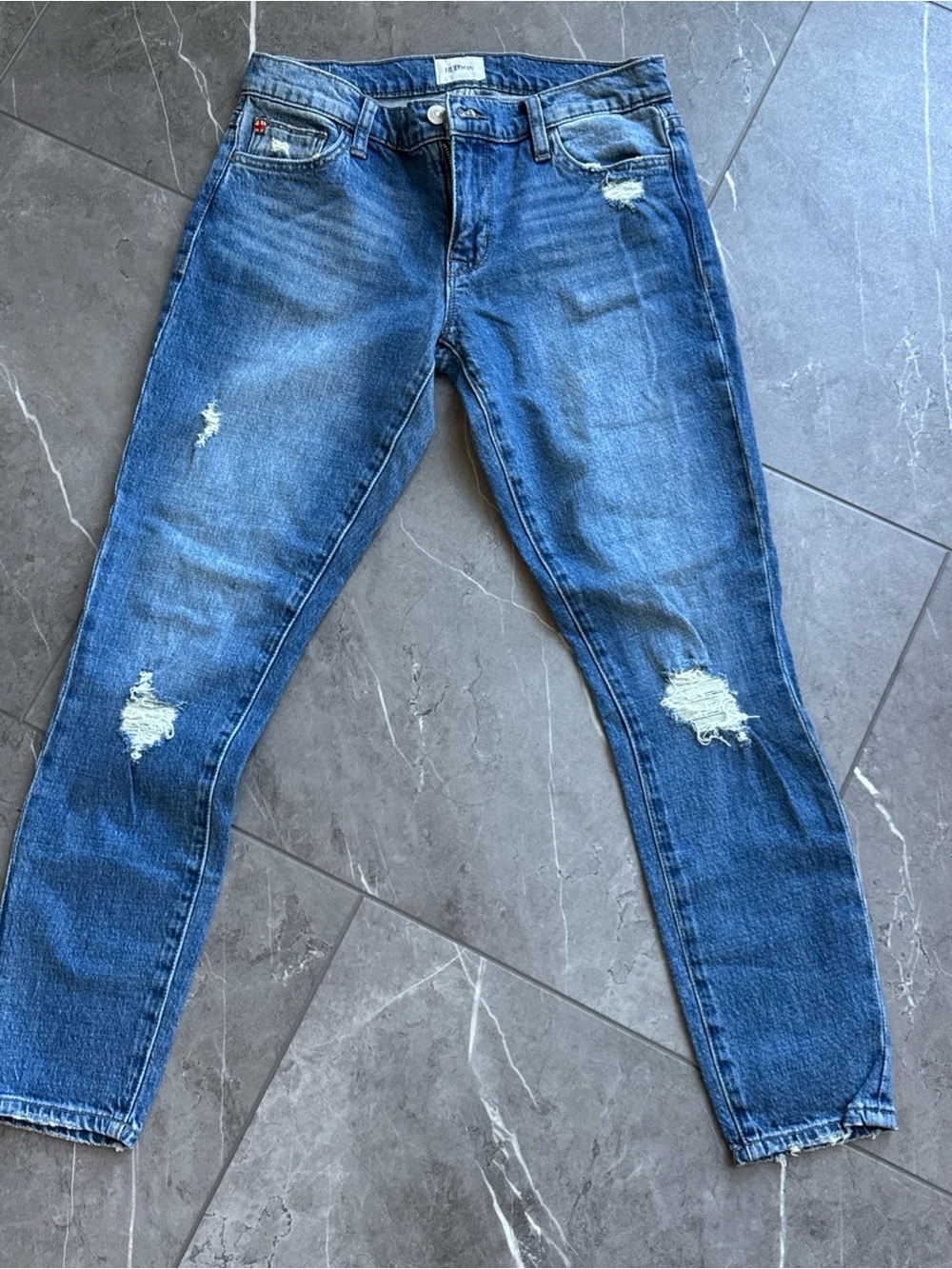 Hudson Jeans Skinny Distressed Blue Denim